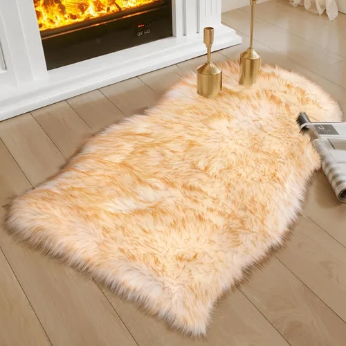 Miniatura 12 de Ciicool Alfombras de Piel de Oveja Sintética Suaves Alfombra de Piel Sintética Suave Beige Alfombra Esponjosa Funda para Silla y Sofá Alfombra