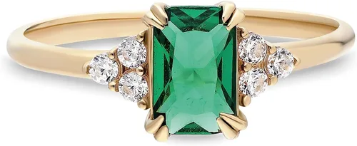 Miniatura 7 de Anillo de esmeralda de oro de 14 quilates Anillo de esmeralda y diamantes de oro macizo de 14 quilates para mujer Anillos apilables Anillo