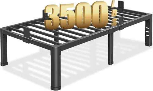 Miniatura 10 de Marco de cama de tamaño matrimonial con patas de esquinas redondas y agujeros para cabecero con tope para colchón de 14 pulgadas, plataforma