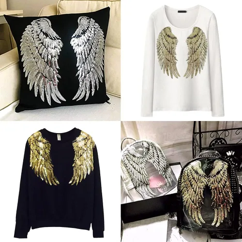 Miniatura 7 de LOCOMO Parche para coser con alas de ángel de lentejuelas grandes para decoración de ropa y chaqueta dorado (Sparkling Gold)