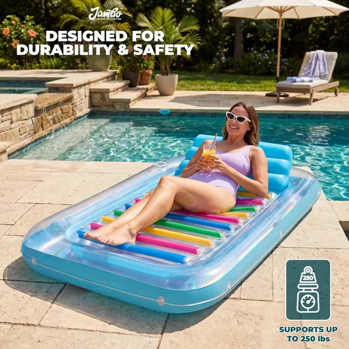 Miniatura 7 de JAMBO Flotador inflable para bronceado en piscina, 70 x 47 pulgadas, flotador de bronceado en piscina con almohada, balsa de agua para relajarse
