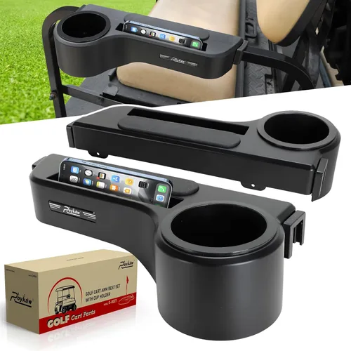 Roykaw Reposabrazos de carrito de golf con soporte para tazas/reposabrazos de asiento trasero apto para EZGO/Club Car/Yamaha y la mayoría de