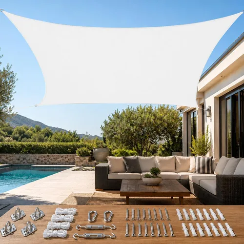 Miniatura 36 de Quictent Toldo rectangular de polietileno de alta densidad de 6.53 oz, 98% de bloqueo UV, para patio, jardín, cubierta comercial con kit de Marrón