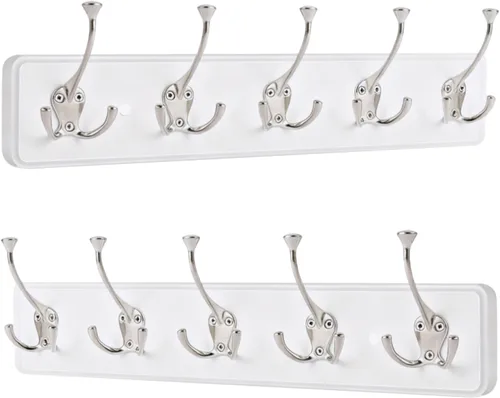 Miniatura 9 de IBosins Perchero de pared de 34'' con 10 ganchos tri-decorativos, colgador de abrigos de madera resistente, barra de ganchos rústicos para entrada