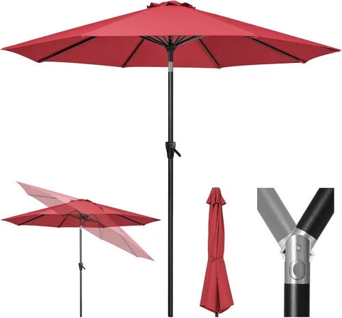 Tempera Patio Market - Sombrilla de mesa para exteriores con botón de inclinación y manivela, sombrilla grande con poste resistente y toldo Rojo