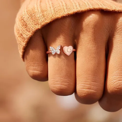 Miniatura 4 de Anillos apilables con iniciales para mujeres y niñas, chapados en oro rosa, con letra mayúscula, para mujeres, adolescentes, niñas, anillos