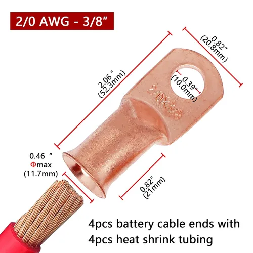Miniatura 23 de TKDMR - Kit de 264 piezas de extremos de cable de batería, 132 piezas de terminales de anillo de lengüetas de cable de cobre resistentes AWG 8 6 4 2