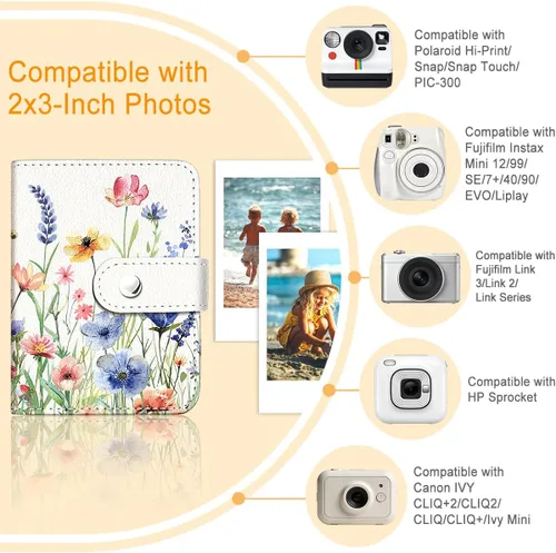 Miniatura 3 de Álbum de Fotos Pequeño Floral Vintage para Películas de 2x3 Pulgadas, 56 Bolsillos Mini Álbum Lindo Libro para Polaroid Fujifilm Instax Mini Cámara