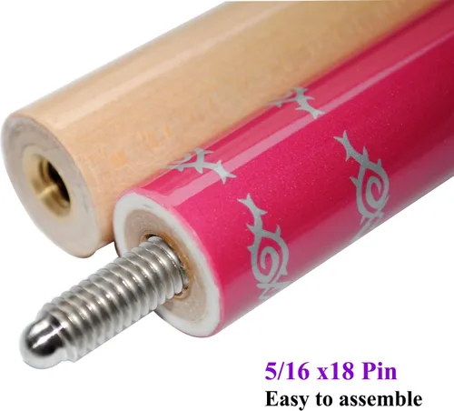 Miniatura 5 de Palo de billar de 58", kit de tacos de billar ergonómicos de madera dura de arce de 2 piezas de 13 mm, 19/20/21 onzas Rosa