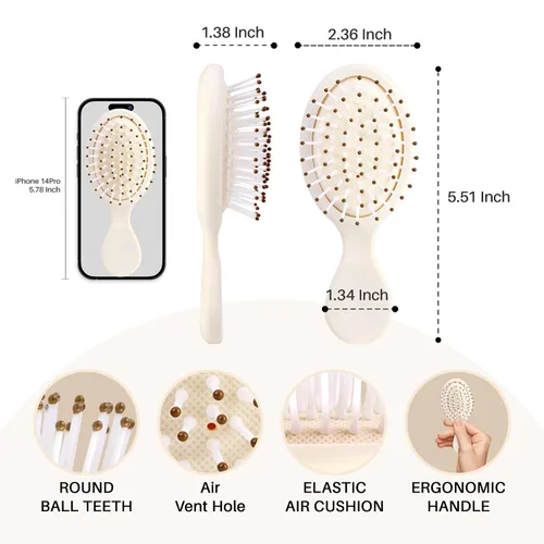Miniatura 2 de RHOS Mini cepillo de cabello para mujeres, hombres y niños, cepillo de cabello tamaño viaje para bolso, bolsillo, mochila, pequeño cepillo de paleta