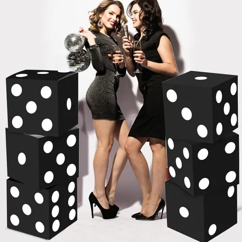 Miniatura 5 de Tinlade 6 cajas de dados de 11 pulgadas Jumbo Vegas Casino Decoración de fiesta temática Big Vegas Decoración gigante de mesa dados de cartón