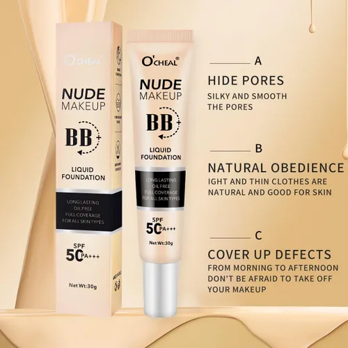 Miniatura 5 de O'CHEAL BB Cream con SPF 50+ Hidratante teñido de cobertura completa con base de polvo corrector construible, sin aceite, acabado hidratante