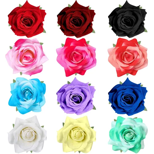 Miniatura 15 de Paquete de 12 pinzas para el pelo de rosas de 2.8 pulgadas, broches florales, horquillas mexicanas, suministros de fiesta para mujeres, accesorios