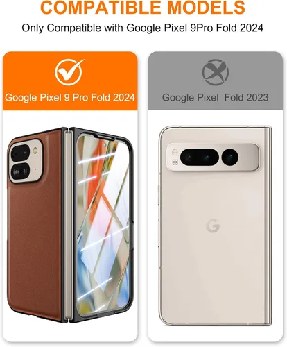 Miniatura 2 de Funda delgada de cuero para Pixel 9 Pro Fold (2024), sin protector de pantalla, soporte de carga inalámbrica, ultradelgada a prueba de golpes, funda