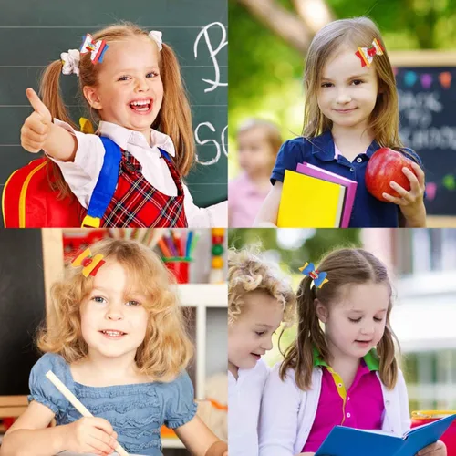 Miniatura 5 de Whaline 6 pinzas para el pelo con lazo para el regreso a la escuela, libro de manzanas, pizarra, lazo para el pelo, pasador colorido de piel