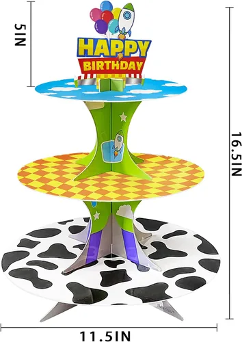 Miniatura 7 de Soporte para cupcakes de 3 niveles de historieta de dibujos animados, soporte de torre de postres para decoración de cumpleaños, suministros