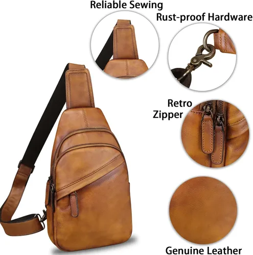 Miniatura 5 de Bolso de cuero genuino para hombres y mujeres, mochila de cuero vintage, bolso cruzado de hombro a la moda