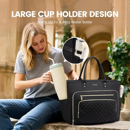 Miniatura 5 de LOVEVOOK Bolsa Tote para Maestras para Mujeres Trabajo, Bolsa para Laptop Bolsa Tote de Trabajo Bolsas de Enfermera Con Portavasos Grande, Maletín