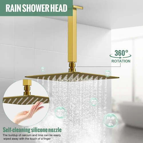 Miniatura 5 de SunCleanse juego de grifos con regadera tipo lluvia en oro cepillado, juego combinado para baño con cabezal de alta presión de 25.4 cm con válvulas