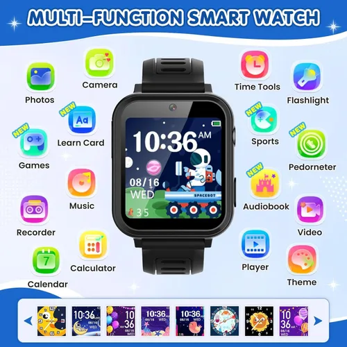 Miniatura 2 de MOFGDNI Reloj inteligente para niños con 39 juegos, pantalla táctil, cámara, video, reproductor de música, podómetro, calculadora, calendario