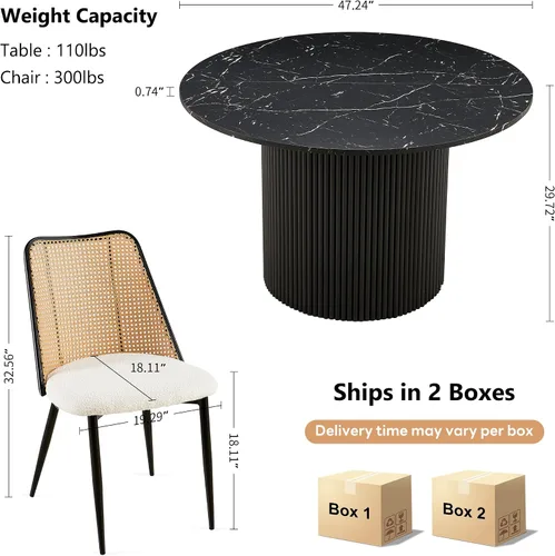 Miniatura 2 de NORDICANA Juego de comedor para 4 personas, moderno juego de sillas de mesa de cocina de 4 asientos con asiento beige y respaldo de ratán, mesa