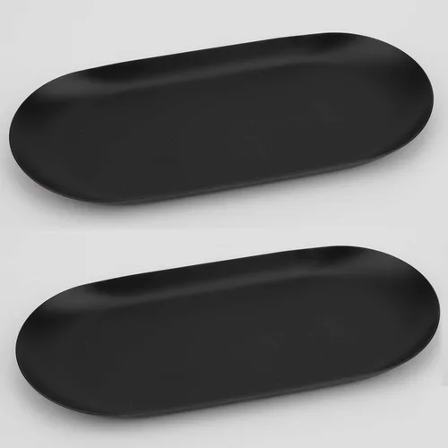 Bandeja decorativa de acero inoxidable, juego de 2, 7 pulgadas de largo, organizador de cosméticos para joyas, bandeja de almacenamiento pequeña,