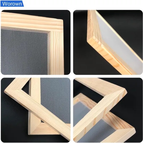 Miniatura 3 de Worown Kit de pantalla para hacer papel, 4 tamaños (A4, A5, A6, A7) molde de madera y cubierta con juego de malla, kit de marco para fabricación