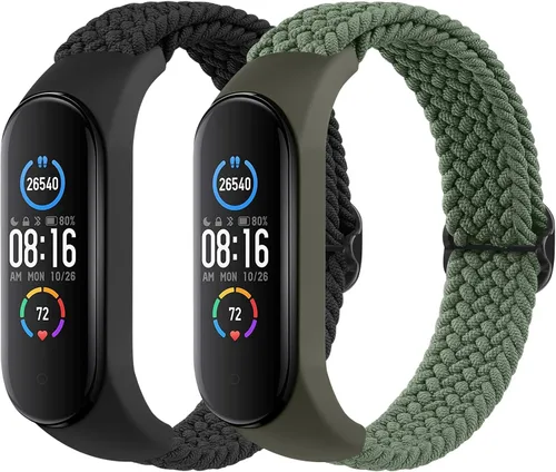 Miniatura 9 de Paquete de 2 correas de nailon para Xiaomi Mi Band 7/6/5/4/3, correas de repuesto de nailon trenzado suave Solo