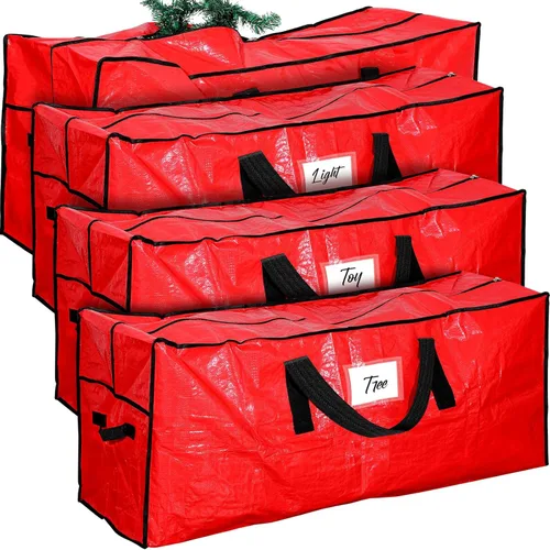 Miniatura 10 de Amylove 4 bolsas grandes de almacenamiento para árbol de Navidad, bolsas resistentes con cremallera, contenedores de plástico impermeables para Verde