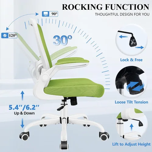 Miniatura 4 de FelixKing Silla de oficina, silla de escritorio ergonómica, sillas de malla transpirable, respaldo alto, soporte lumbar ajustable, reposabrazos Verde
