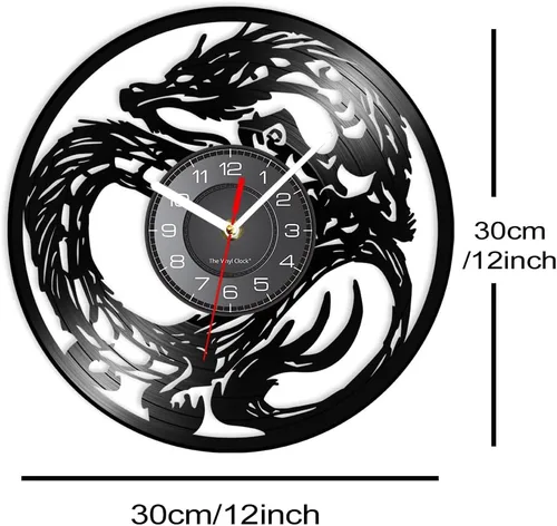 Miniatura 2 de Reloj de pared con diseño de dragón de 12 pulgadas, 7 cambios de color, decoración medieval de fantasía, disco de vinilo, reloj de pared de dragones