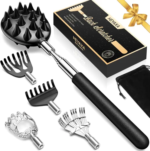 Miniatura 11 de Rascador de espalda telescópico con 5 cabezas desmontables, regalos para Navidad, rellenos de calcetines para hombres, mujeres, él, ella, papá