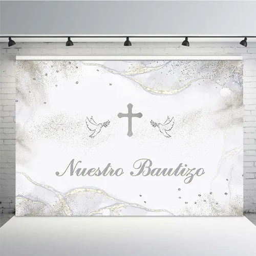 Miniatura 11 de MEHOFOND Fondo de fotografía de Nuestro Bautizo de 7 x 5 pies para niños y niñas, decoración de fiesta de bautizo mexicano para niños y niñas
