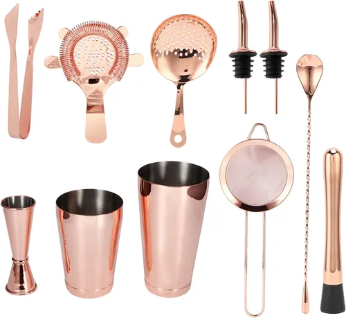 Juego de coctelera de 11 piezas, kit de camarero, juego de coctelera de Martini y colador, juego de herramientas de barra de cóctel colador de acero