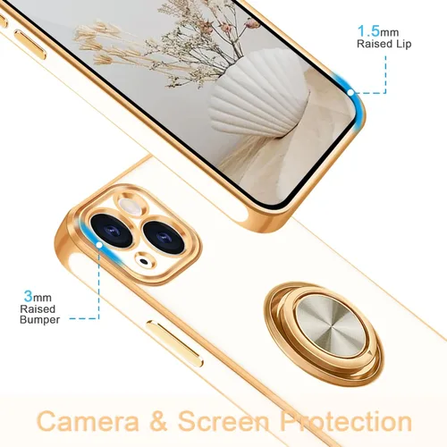 Miniatura 2 de Fingic Funda para iPhone 14 (no compatible con iPhone 14 Pro/14 Plus/14 Pro Max)[con soporte de anillo giratorio de 360°]
