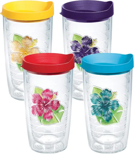 Tervis Vaso aislado de doble pared Tropical Hibiscus Collection hecho en Estados Unidos mantiene las bebidas frías y calientes, 16 onzas, 4
