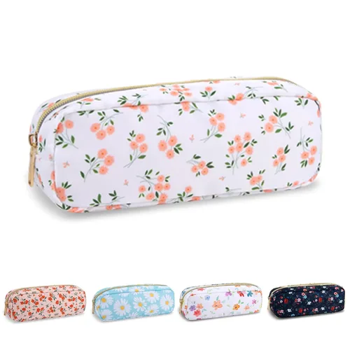 Miniatura 32 de Estuche pequeño para lápices y maquillaje para bolso, lindo estuche de lápices, bolsa de pinceles de maquillaje de nylon con cremallera, estuche