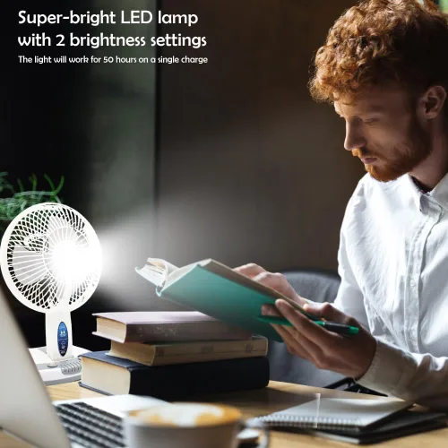 Miniatura 5 de Technical Pro Adventure Series - Ventilador recargable de escritorio/pared con lámpara de trabajo LED, ventilador ajustable y portátil