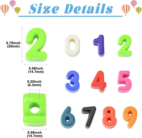 Miniatura 2 de DanLingJewelry 200 pulseras acrílicas de números aleatorios del 0 al 9 con agujero grande, cuentas coloridas de números 3D para hacer joyas
