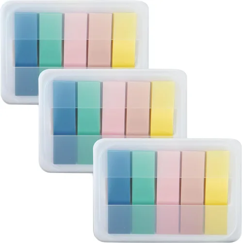 Essex Wares - 300 piezas - Pestañas de notas adhesivas transparentes con estuche - 5 colores boho - 3 estuches - 1.8" x 0.4" - 60 piezas de cada