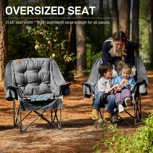 Miniatura 7 de EVER ADVANCED Silla de camping XL con cojín desmontable, silla de malla para adultos, plegable, de gran tamaño, resistente, con bolsillo de malla