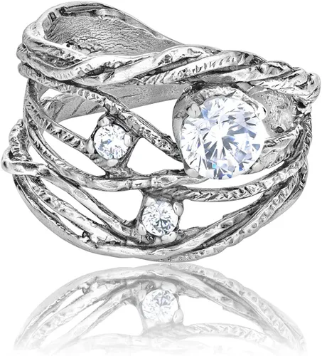 Miniatura 3 de JEAN RACHEL JEWELRY Anillo de plata de ley 925 con circonita cúbica transparente blanca, hipoalergénico, sin níquel ni plomo, colección de diseñador