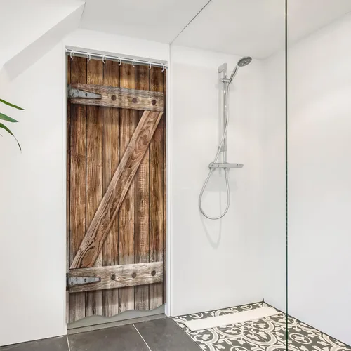 Miniatura 4 de Cortina de ducha rústica para puerta de granero, juego de baño de 36 pulgadas de ancho x 71 pulgadas de alto, tablero de madera estrecho, tablón