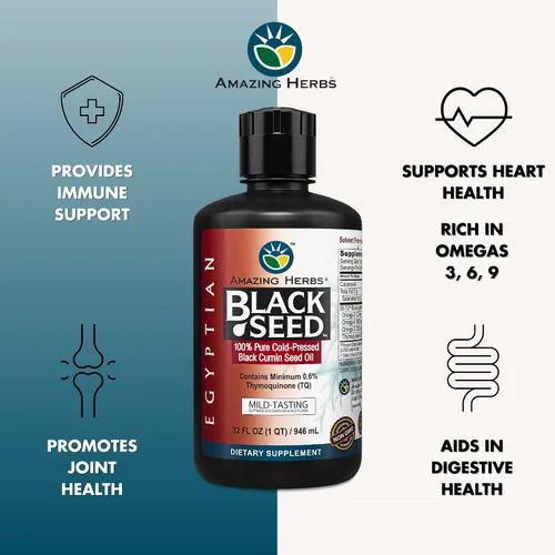 Miniatura 2 de Amazing Herbs Aceite de semilla negra egipcia, sin gluten, sin OMG, prensado en frío, Nigella sativa ayuda a la salud digestiva, apoyo inmunológico