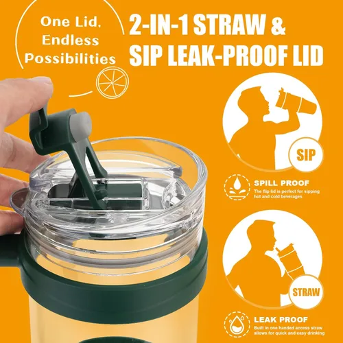 Miniatura 7 de Tronco Vaso de vidrio de 32 onzas con popote y tapa, tapa con popote 2 en 1 a prueba de fugas, botellas de agua de vidrio con asa, apto para Rosa