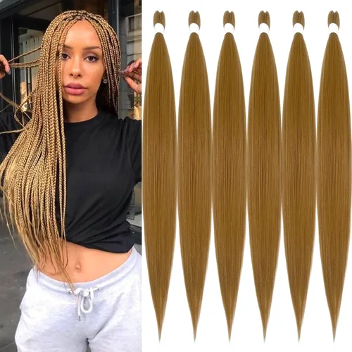 Miniatura 48 de pelo trenzado preestirado marrón, pelo trenzado Kanekalo, pelo trenzado preestirado de 26 pulgadas, 6 paquetes plegados, textura Yaki, extensiones