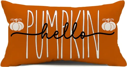 Miniatura 7 de Fundas de almohada de 18 x 18 pulgadas con texto en inglés "Hello Fall", decoraciones de otoño con texto en inglés "Hello Pumpkin", fundas