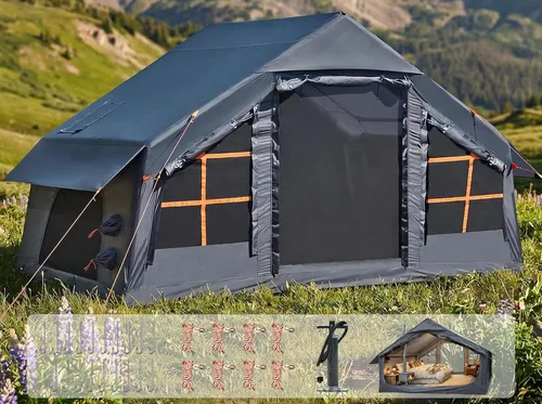 Miniatura 16 de Inflatable Camping Tent,2/4/6/8 Person Glamping Inflatable Tents with Awning, Quick Setup Blow Up Tents with Pump, Waterproof Oxford Inflatable 2-4