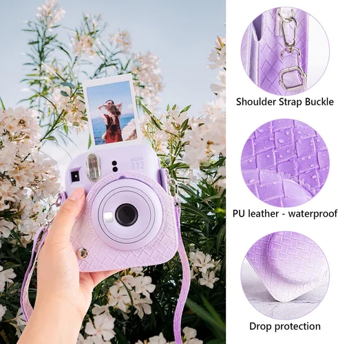 Miniatura 3 de MUZIRI KINOKOO Funda para cámara de película instantánea Fujifilm Instax Mini 12, cuero sintético degradado tejido venas Fuji Mini 12 funda Tejido