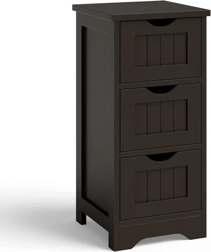 Miniatura 14 de Tangkula Armario de suelo de baño, armario de almacenamiento de madera con 3 cajones, mesa auxiliar moderna, organizador independiente